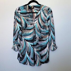 JM collection Abstract Office colorful medium zip front top